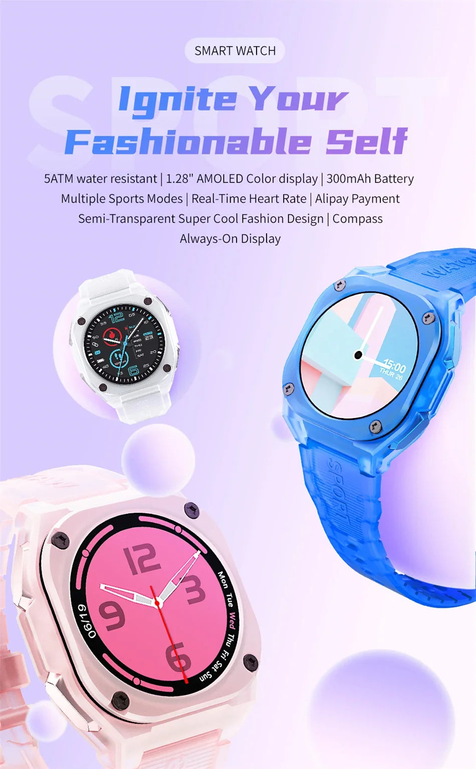 2024 Men Smart Watch AMOLED Screen Always On Display Clock  Women smartwatch Compass Sports SmartWatches 5ATM Waterproof Watches