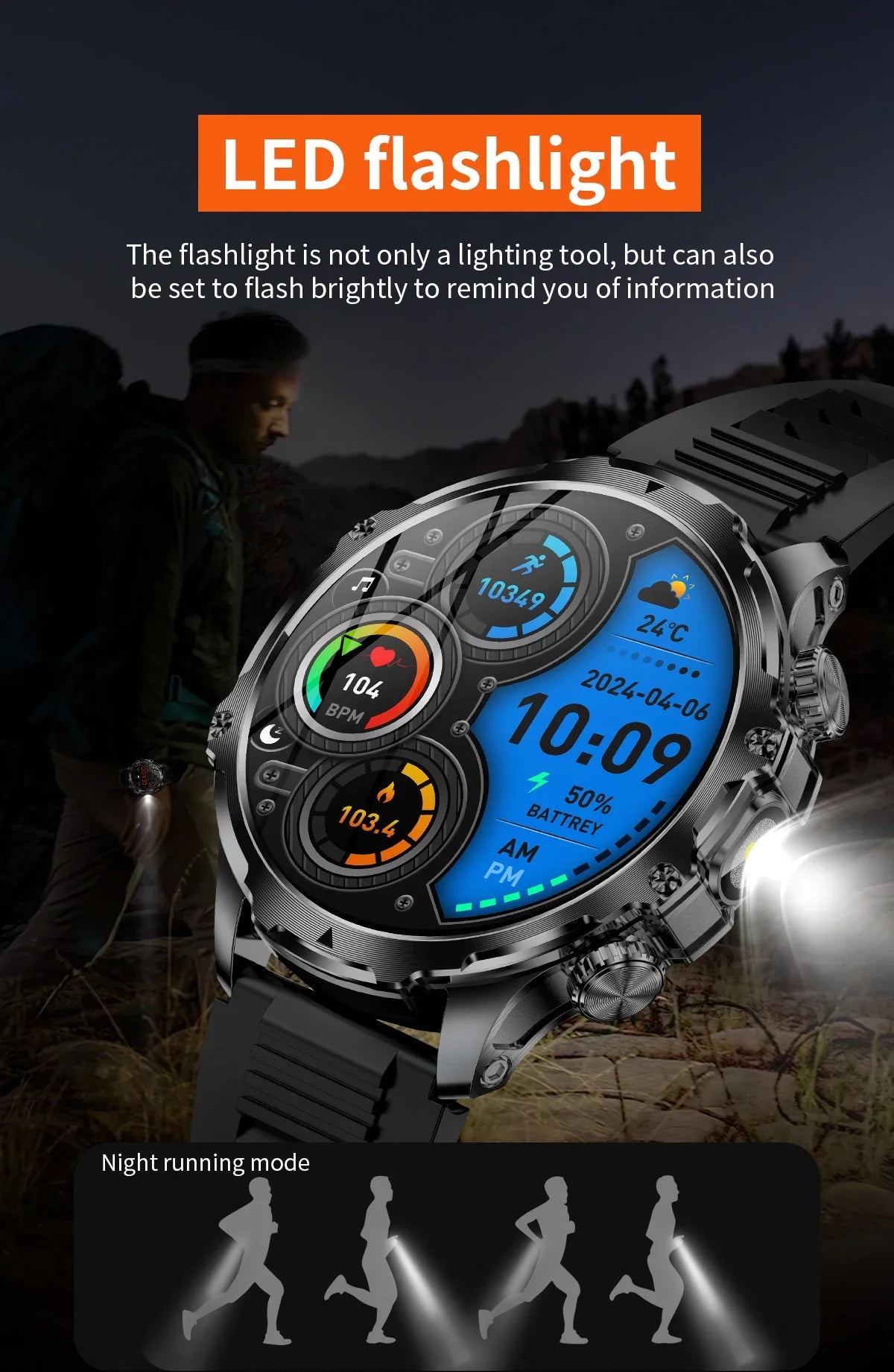 2024 New V69 Pro Smart Watch 1.9 inch HD Screen Flashlight Mens Outdoor Smartwatch AI Voice BT Call Blood Oxygen 700mAh Battery