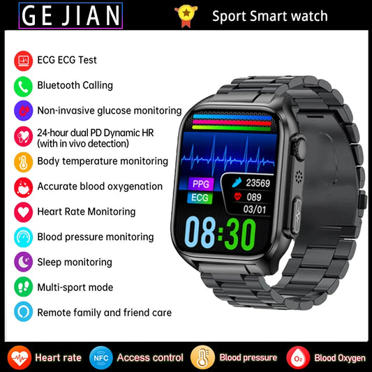 2024 New Bluetooth Call Blood Glucose ECG+PGG Smart Watch Men Heart Rate Blood Pressure Oxygen Body Temperature IP67 SmartWatch