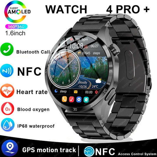 2024 New GT4Pro GPS Smart Watches Men AMOLED HD Screen Bluetooth Call NFC IP68 Waterproof Watches Blood oxygen Smartwatch Woman