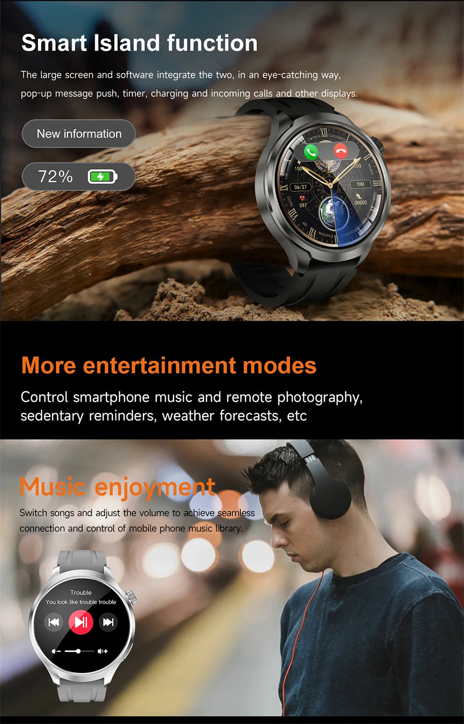 For Huawei GT4 Pro Watch Smart Watch Men AMOLED HD Screen Bluetooth Call GPS Compass Heart rate Sports SmartWatch Man 2024 New