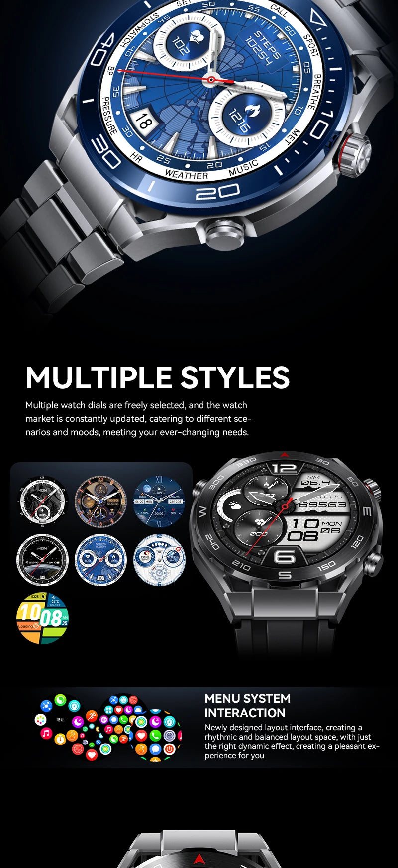 2024 New Luxury Men Smart Watch HW5 MAX with 3 Watchbands 1.52 INCH high-definition large screen BT-Call NFC Smartwatch