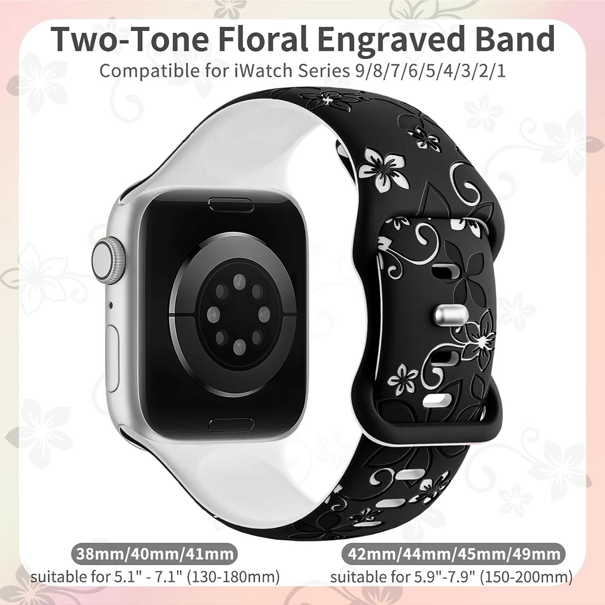 Silicone Strap for Apple Watch Band 41mm 45mm 40mm 44mm Floral Engraved Bracelet for iWatch Series 3/4/5/6/7/8/9/SE/Ultra 2 49mm