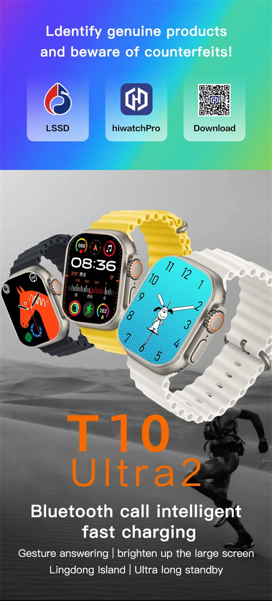 2024 T10 Ultra 2 Smart Watch Men 49mm Series 8 2.3"AMOLED Screen NFC Com pass Waterproof For Apple Watch lwO Ultra 8 Smartwatch