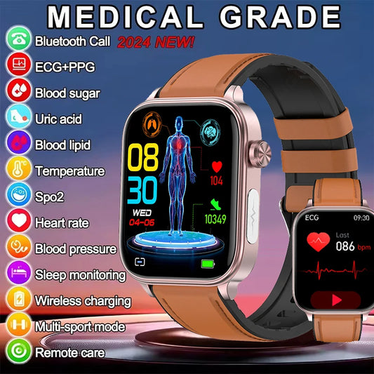 2024 Medical Grade Smart Watch Women Blood Glucose Lipid and Uric Acid AI Diagnostic Detector Watch Sports Health Men SmartWatch