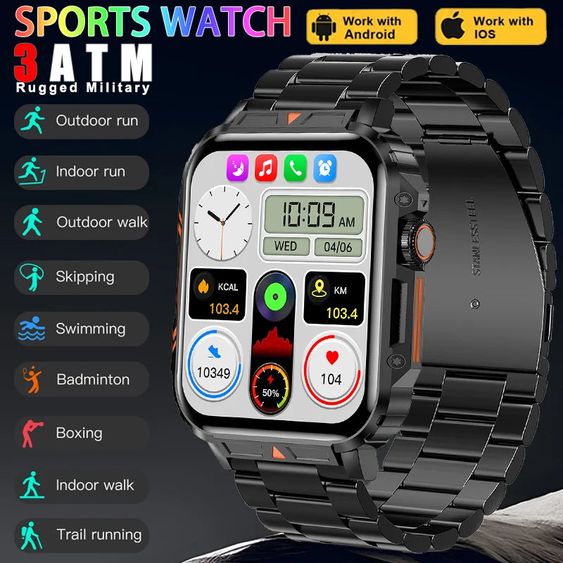 2024 New Outdoor Military 3ATM Waterproof Smart Watch Men Heart Rate Sports Fitness Watches Bluetooth Call Smartwatch For Xiaomi