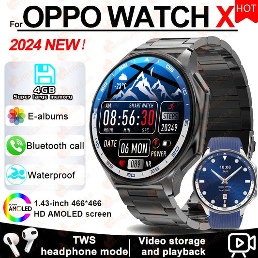 2024 New For OPPO Watch X Smart Watch Men 4G Memory MP4 Music Video 3D Bluetooth Call SmartWatches For HUAWEI IOS TWS Earphones