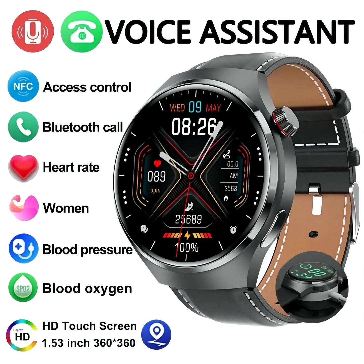 2024 Clock Men GPS NFC Smart Watch Men 360*360 AMOLED Screen Heart rate Bluetooth Call IP68 Waterproof Man Smartwatch 2024 Gift