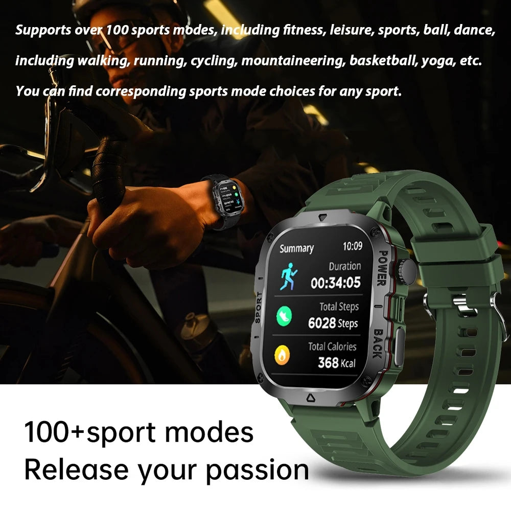 2024 New Sturdy Military Smartwatch Men Outdoor Watch 2.01Inch HD Screen AI Voice Bluetooth Call Smart Watch Men For Android IOS