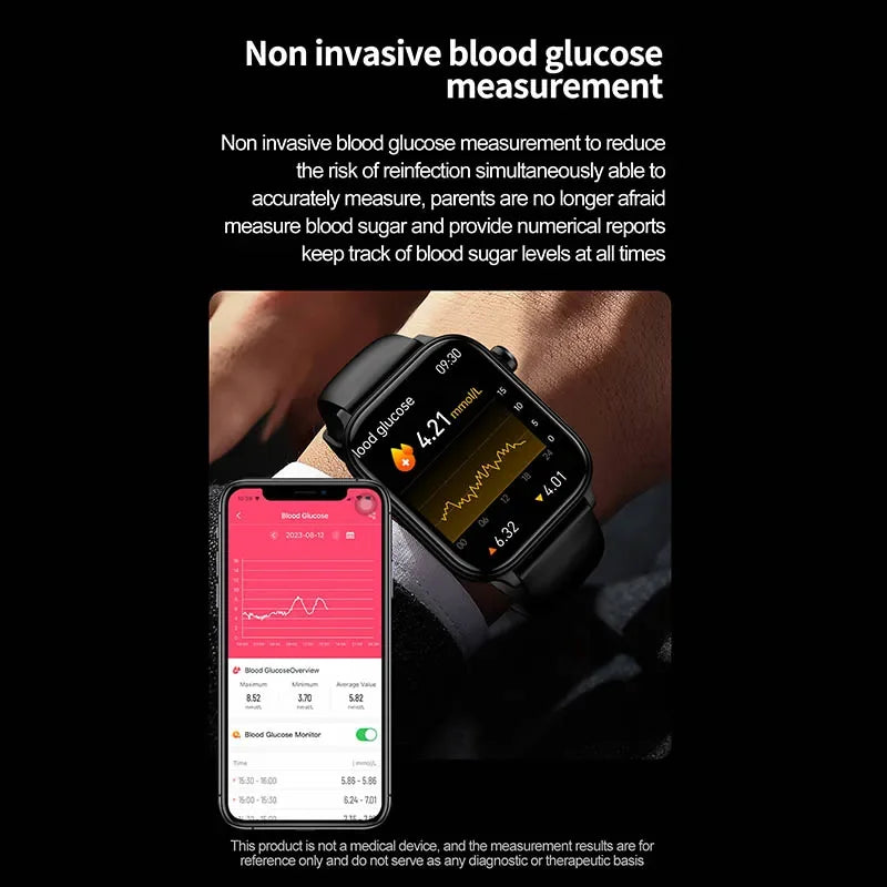 2024 New Medical Grade Blood Glucose Monitor Health Smart Watch Women Blood Lipid Blood Glucose Tracker BT Call smart watchs Man