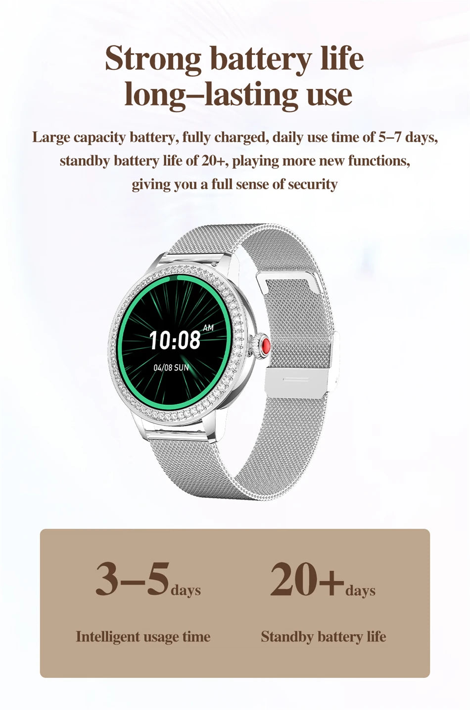 2024 New Smart Watch Women 1.26 inch Diamond Case Sports Bracelet Heart Rate Blood Oxygen Bluetooth Call Smartwatch For Xiaomi