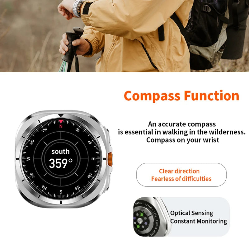 2024 AMOLED Ultra Smartwatch Men Health Monitoring Compass Sports Long battery life Bluetooth Call Woman Smart Watch For Samsung