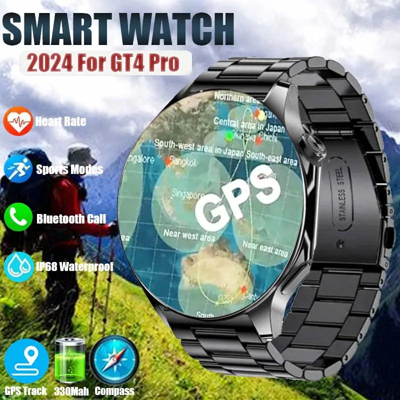 2024 New For Huawei Xiaomi GT4 Pro Men Smartwatch 1.43" 466*466 AMOLED HD Screen Blutooth Call GPS Track Compass Men Smartwatch