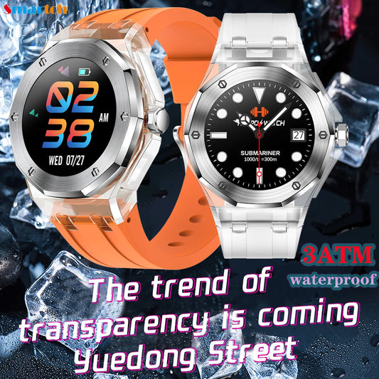 2024 New TK19 Smart Watch Men Ice Transparent Case Blue Tooth Call Music Playback Games 3ATM Waterproof Sports Women Smartwatch