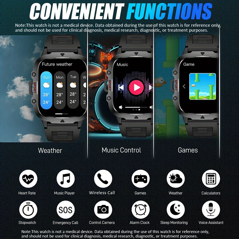 Rugged Military Smart Watch Men 2024 Outdoor Bluetooth Smarthwhatch 420Mah 100+ Sports Custom Faces Smartwatch For ios Android