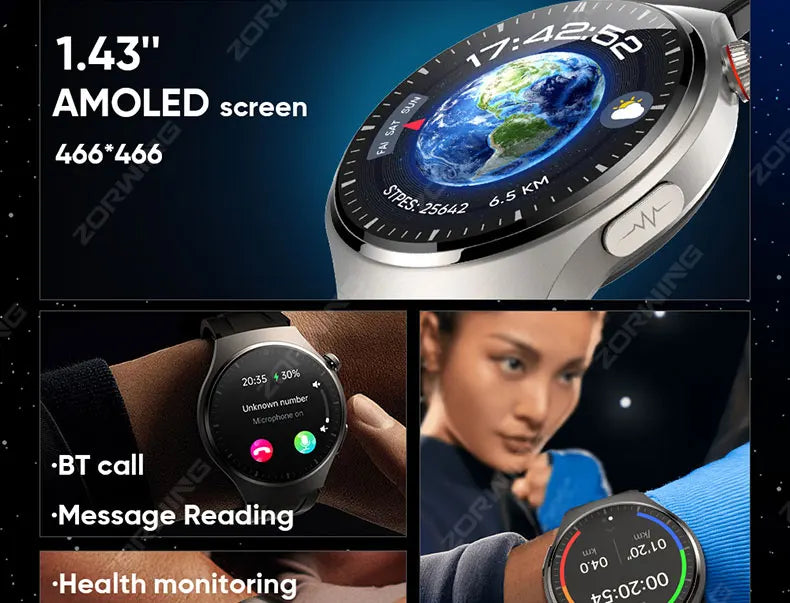 MT200 PPG+ECG Smart Watch Men Watch 4 Pro 1.43" AMOLED Screen Heart Rate Body Temperature Blood Pressure Smartwatch 2024 New