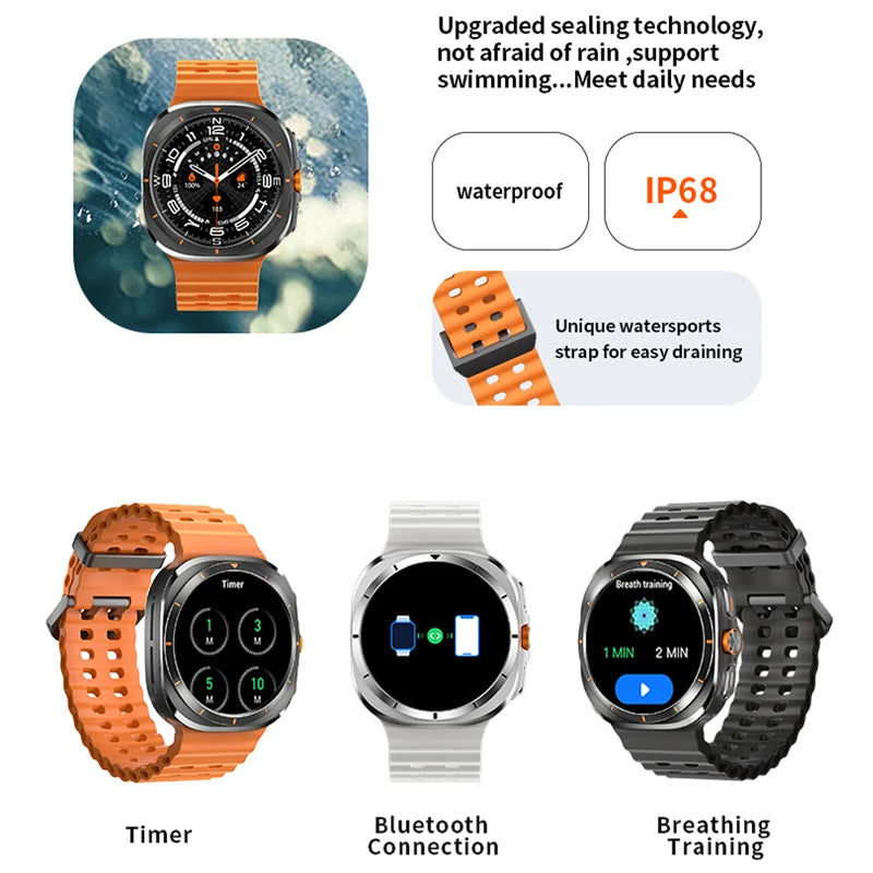 2024 AMOLED Ultra Smartwatch Men Health Monitoring Compass Sports Long battery life Bluetooth Call Woman Smart Watch For Samsung