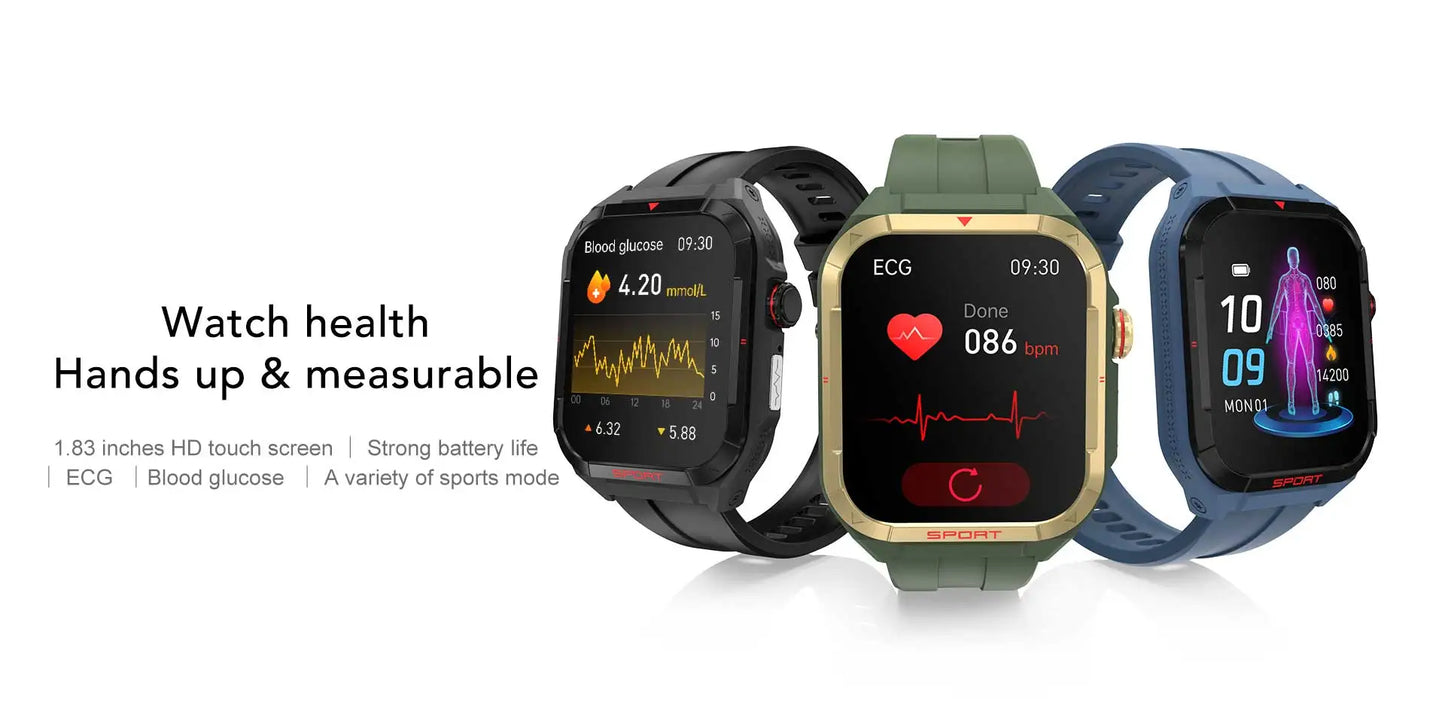 2024 New Health Monitor Smart Watch Men ECG+PPG Bluetooth Call 240*284 AMOLED 1.83" Full Touch Screen Heart Rate Smartwatch Men