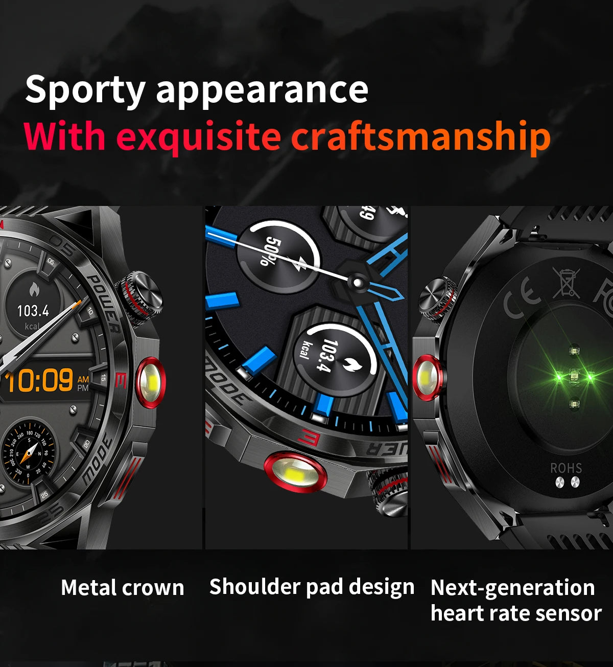 2024 New Men Smart Watch LED Lighting Compass GPS Track Bluetooth Call IP68 Waterproof Sports Fitness Tracker Sports Smartwatch