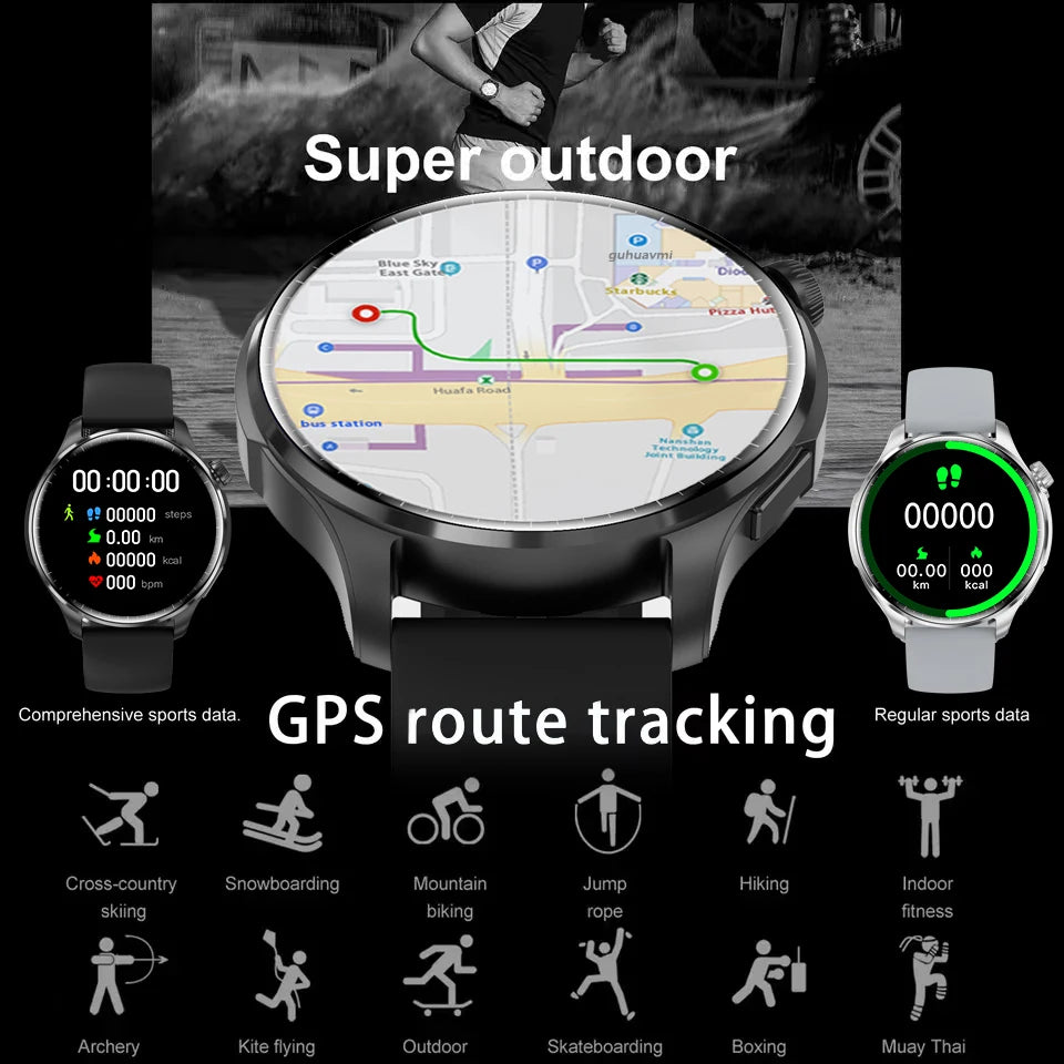 2024 New Watch GT4  AMOLED Screen Smart Watch Men Blood Sugar Bluetooth Call GPS Sport Tracker IP68 Waterproof Women Smartwatch