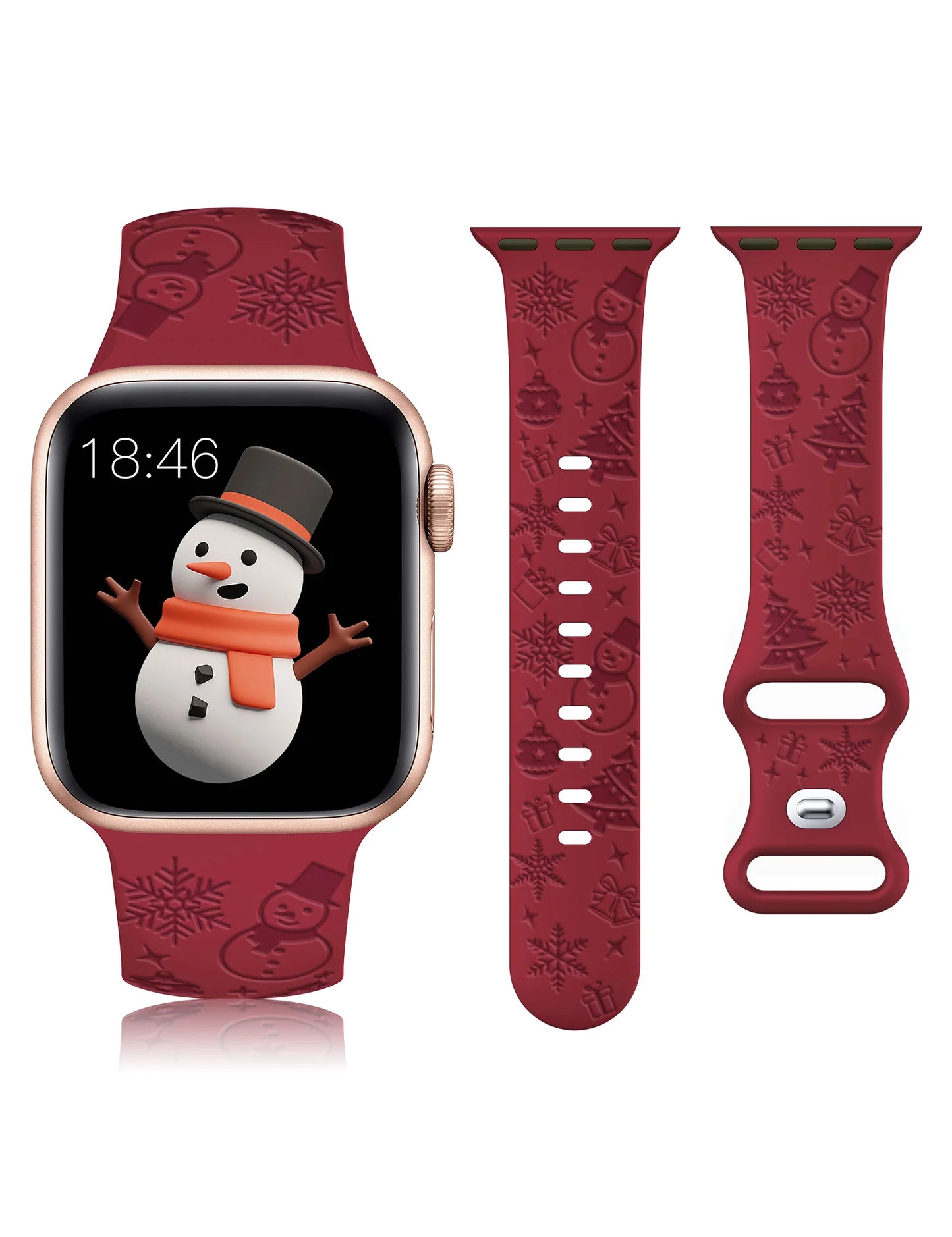 TOYOUTHS Christmas Floral Engraved Band for Apple Watch Band 41mm 40mm 38mm Silicone Strap for iWatch Ultra 9/8/7/SE/6/5/4/3/2/1