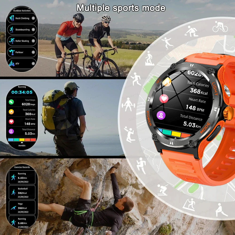 2024 For HUAWEI Xiaomi Smart Watch Men Outdoor GPS Sport Trajectory Compass LED Flashlight 3ATM Waterproof BT5.3 Call Smartwatch