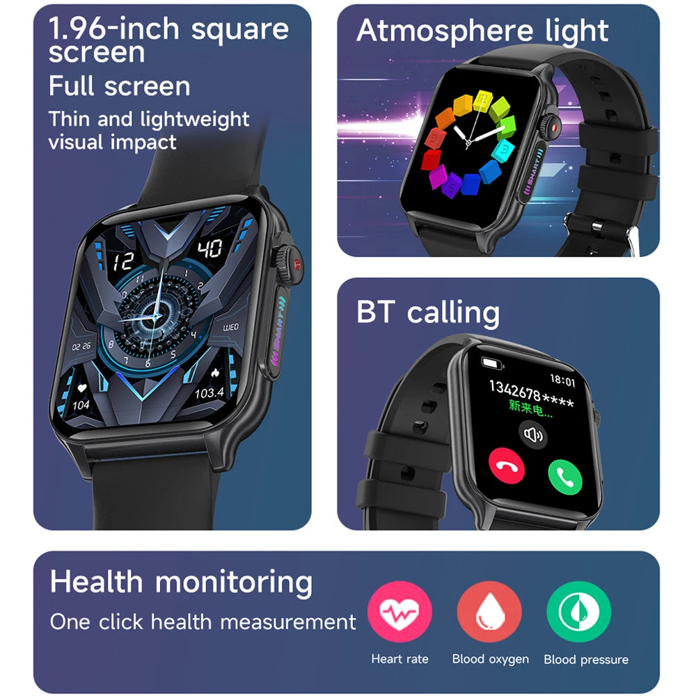 LED Breath Light Smartwatch Men Heart Rate Sport Fitness Watch Waterproof Bluetooth Call SmartWatch Men For Android IOS 2024 New