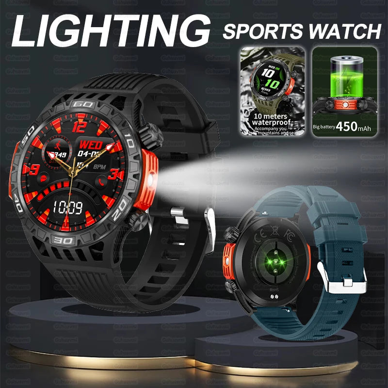 2024 Compass Flashlight Watch 1.46-inch 360*360 HD Display Smartwatch 100+ Sports Modes Men Military Grade Toughness Smart Watch