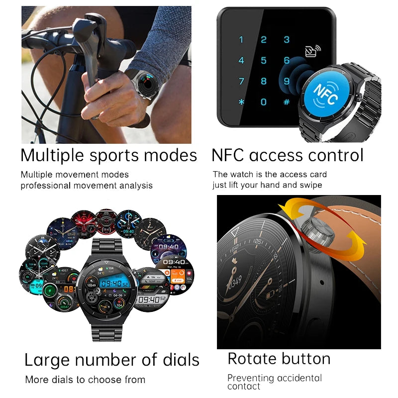 For Huawei Xiaomi NFC Smart Watch Men GT3 Pro AMOLED 390*390 HD Screen Heart Rate Bluetooth Call IP68 Waterproof SmartWatch 2024