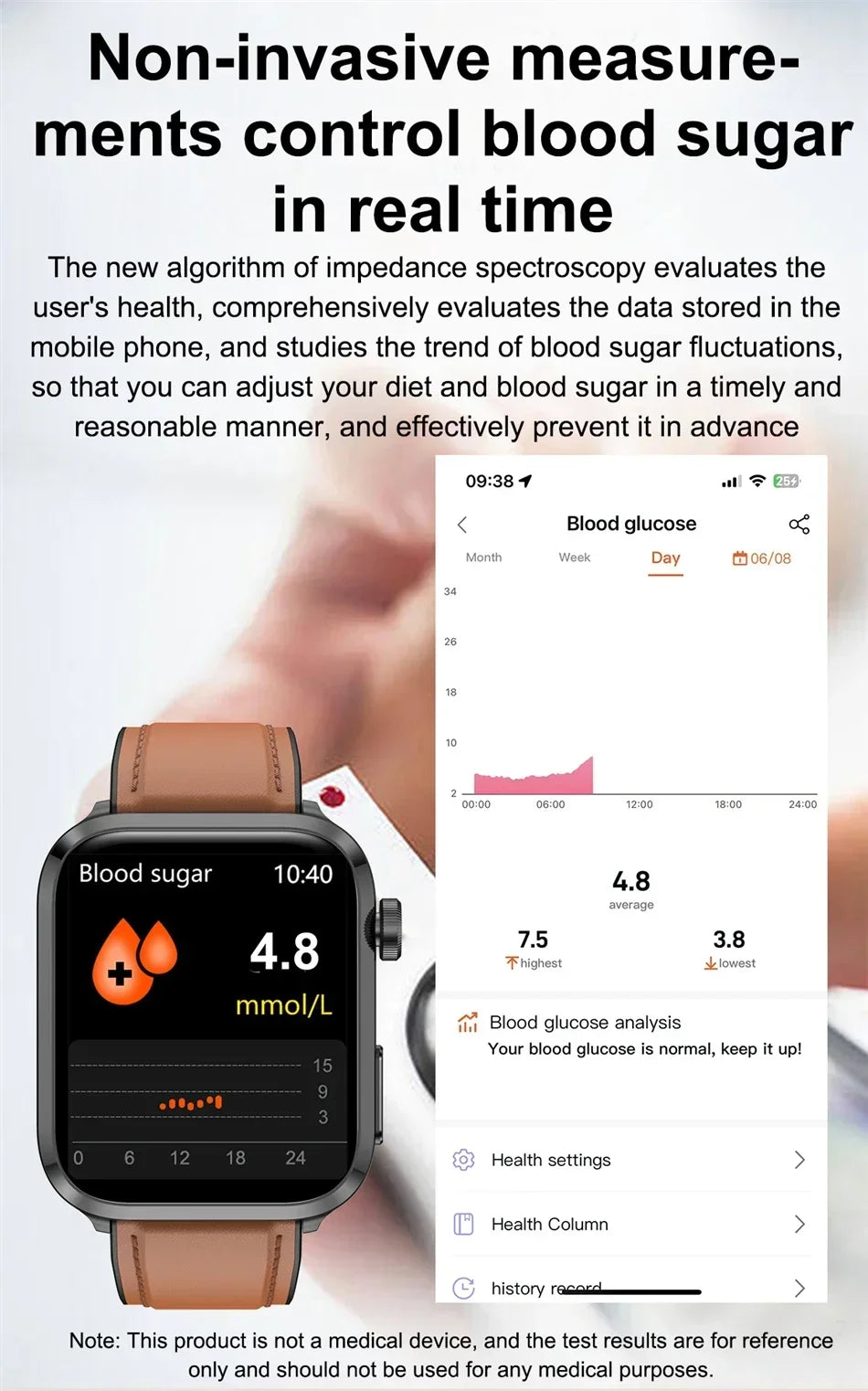 2024 New Laser Therapy Uric Acid Non invasive Blood Glucose Smart Watch Men Bluetooth Call Blood Lipid Blood Oxygen Smartwatch