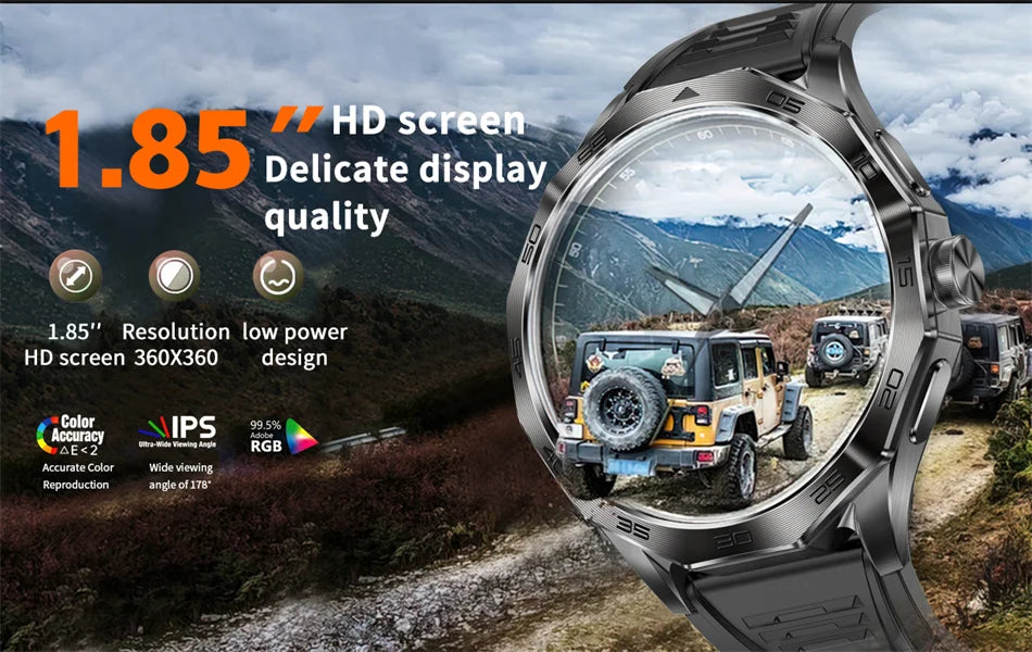 2024 New Men Smartwatch HD Bluetooth Call 1.85inch 360*360 AMOLED HD Screen 710Mah GPS Track Compass Waterproof Men Smartwatch