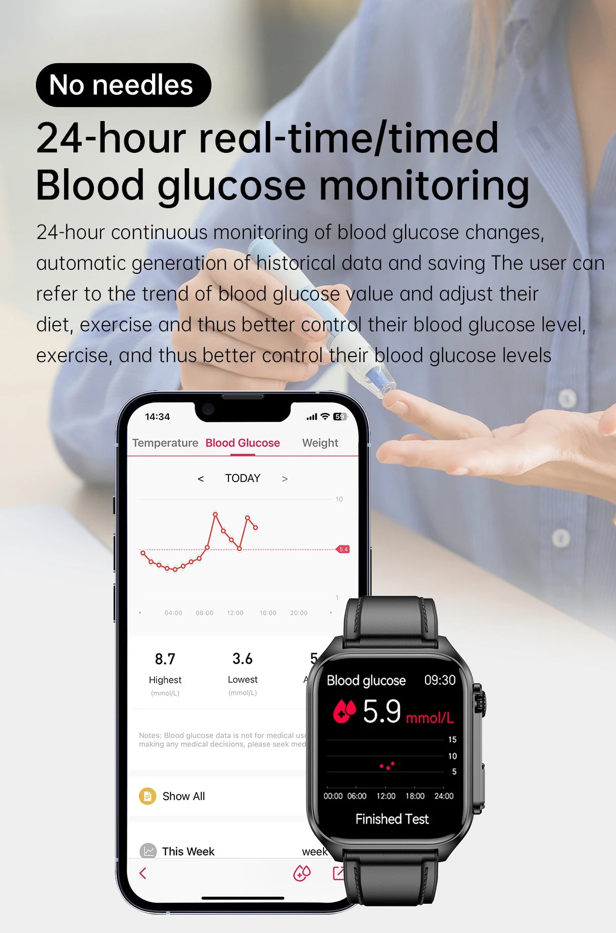 2024 New Bluetooth Call Blood Glucose ECG+PGG Smart Watch Men Heart Rate Blood Pressure Oxygen Body Temperature IP67 SmartWatch