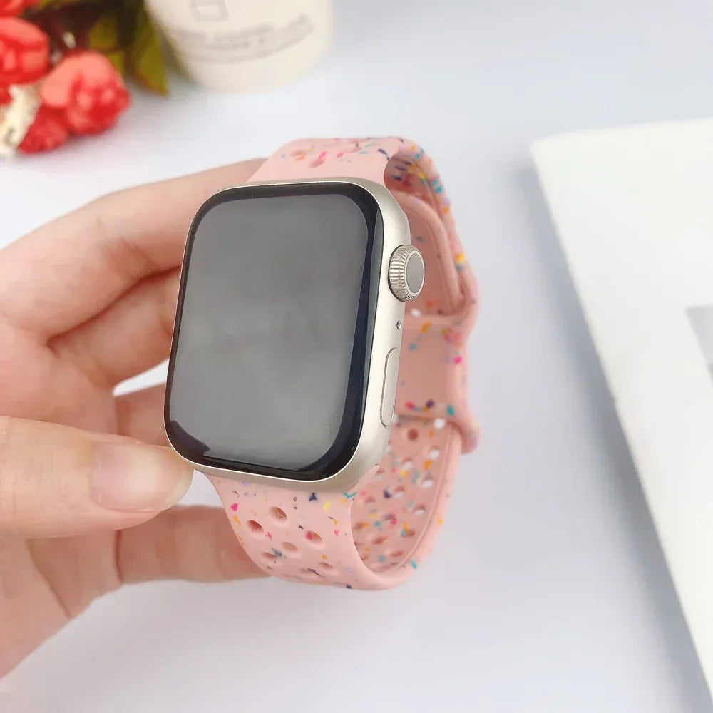 Silicone Band for Apple Watch Strap Ultra 2 49mm 42mm 45mm 44mm 41mm Color Particles Bracelet for IWatch Series 9 8 7 6 5 SE 4 3