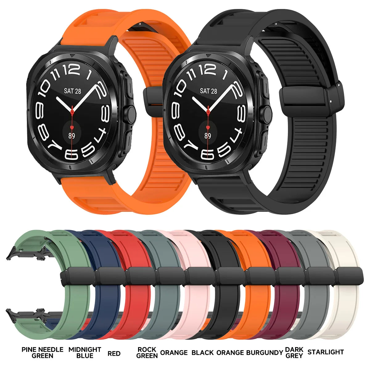 Band For Samsung Galaxy Watch Ultra Sports Silicone Straps Galaxy Watch 7 Ultra 47mm Bracelet Magnetic Folding Buckle Watchbands