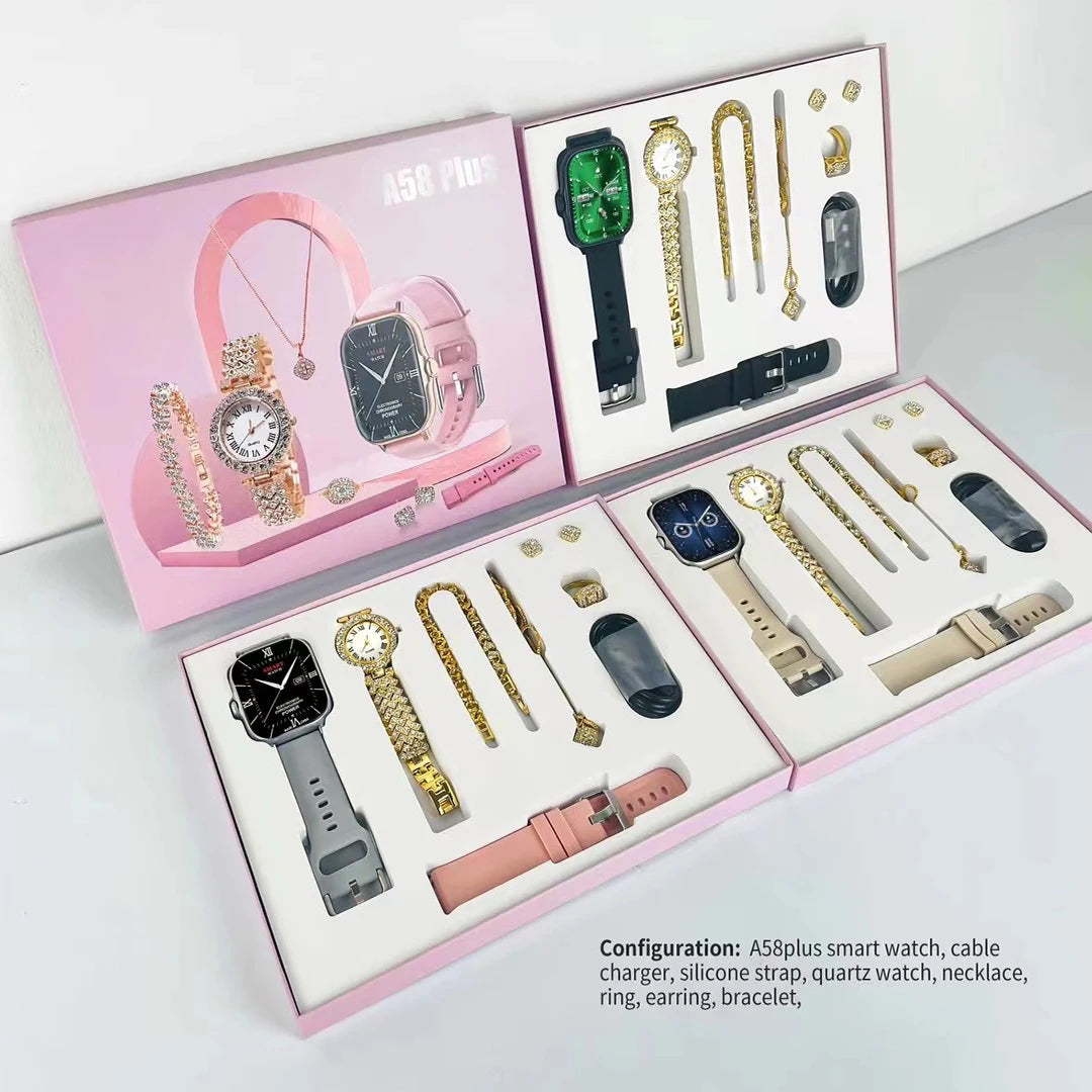 New Arrivals Christmas Gift Sets 6 IN 1 Smartwatch A58 Plus Woman Smart Watch 2024