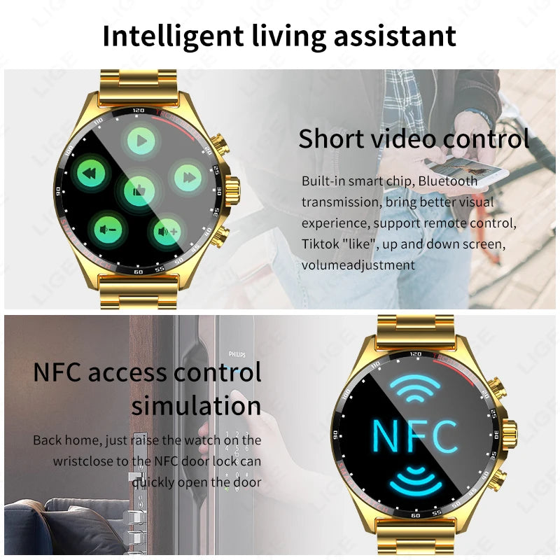 2024 NFC Access Control Compass Positioning Smart Watch Men Waterproof Smartwatch Outdoor Sports Fitness Watch For Android IOS