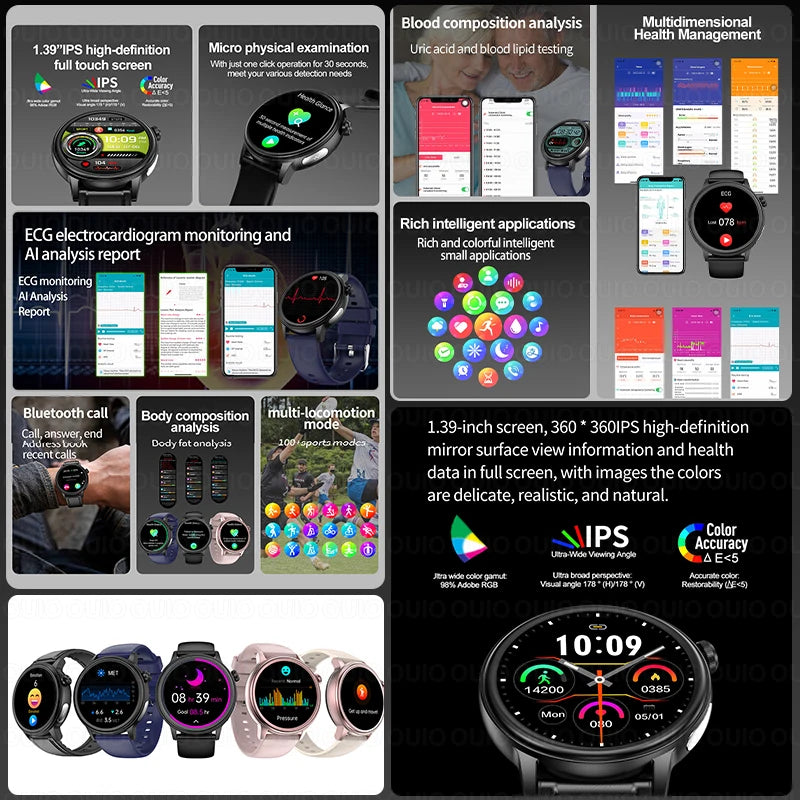 2024 New Non-Invasive Blood Sugar Men smartwatch Heart Rate Blood Pressure Health Women Smart Watch AI Medical Diagnostic Watch