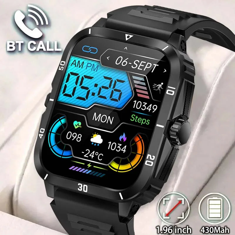 2024 Outdoor Military 3ATM Waterproof Smart Watch Men 430mAh Battery Heart Rate Sports Fitness Watches Bluetooth Call Smartwatch