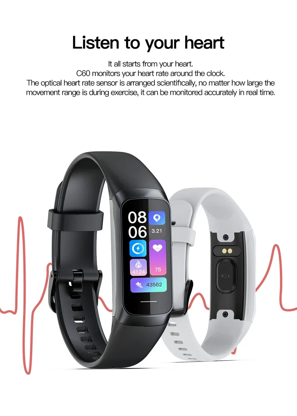 2024 Smart Watch Men Women Smart Bracelet Wristband 1.1 Inch Amoled Heart Rate Waterproof Body Temperature Fitness Tracker Band