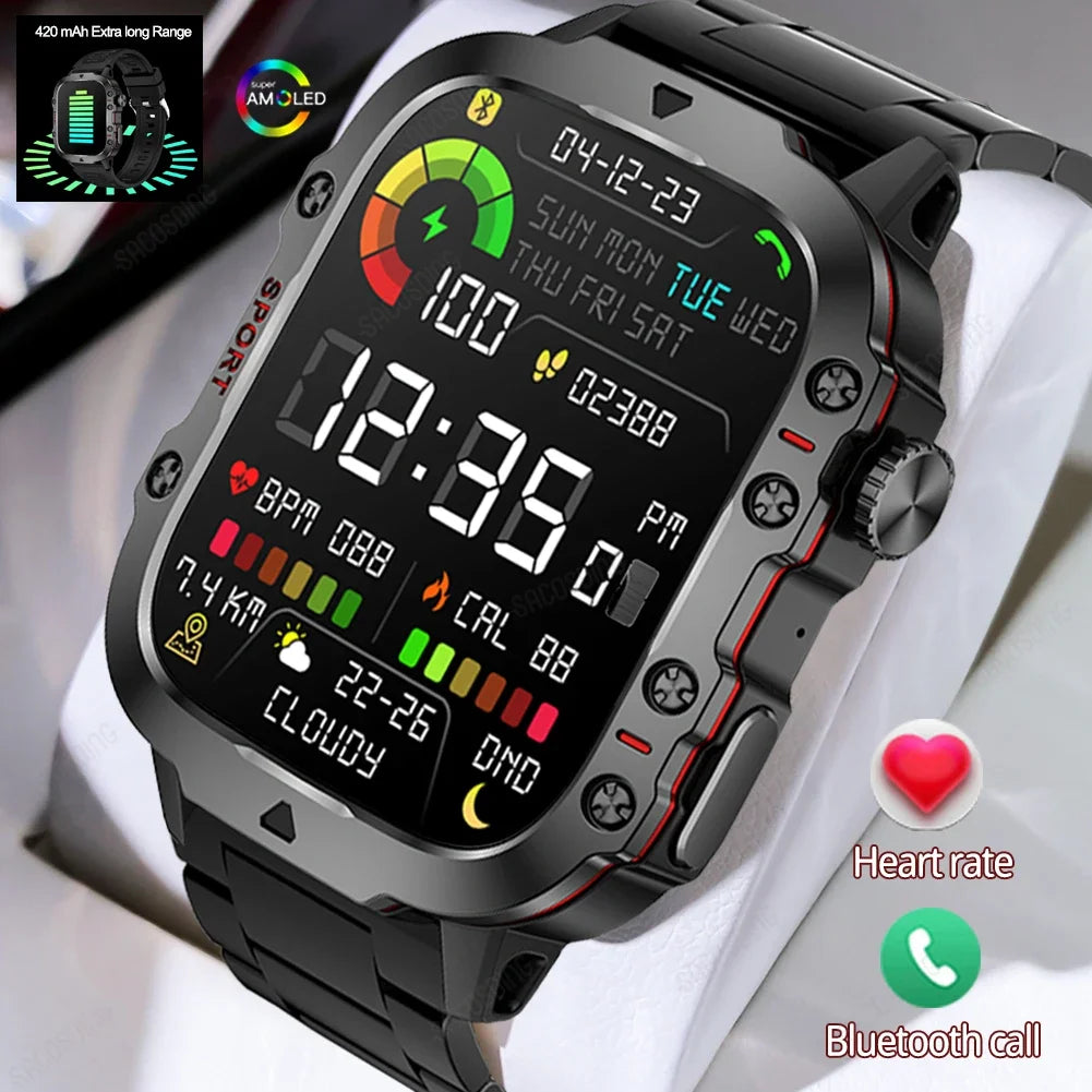 2024 New Rugged Military GPS Smart Watch Men AMOLED HD Screen Heart Rate Waterproof Outdoor SmartWatch Bluetooth Call For Xiaomi