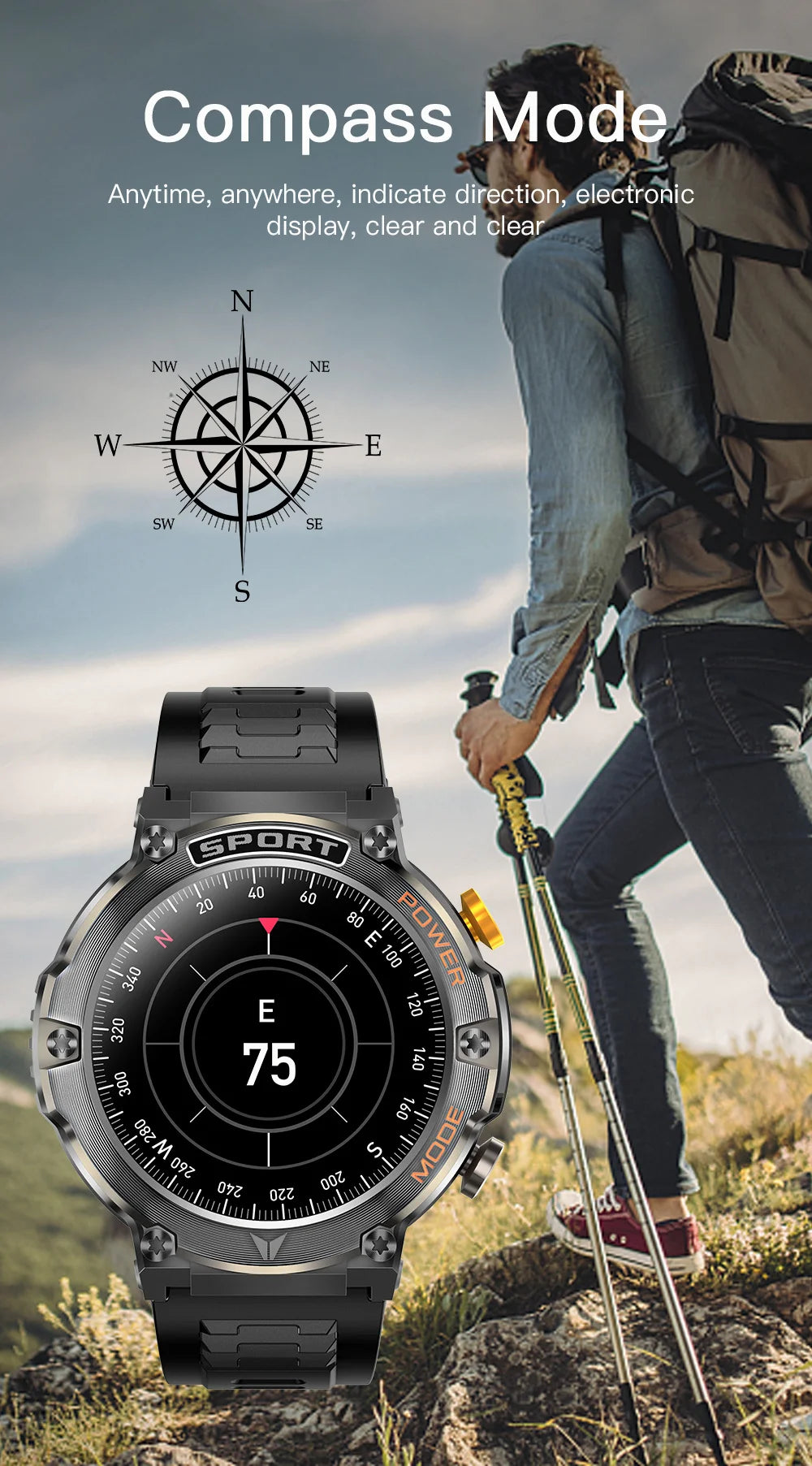 2024 New Outdoor Smartwatch Men Sport Waterproof Watches 1.43'' Amoled Blood Pressure Compass Smart Watch for Android Xiaomi Ios