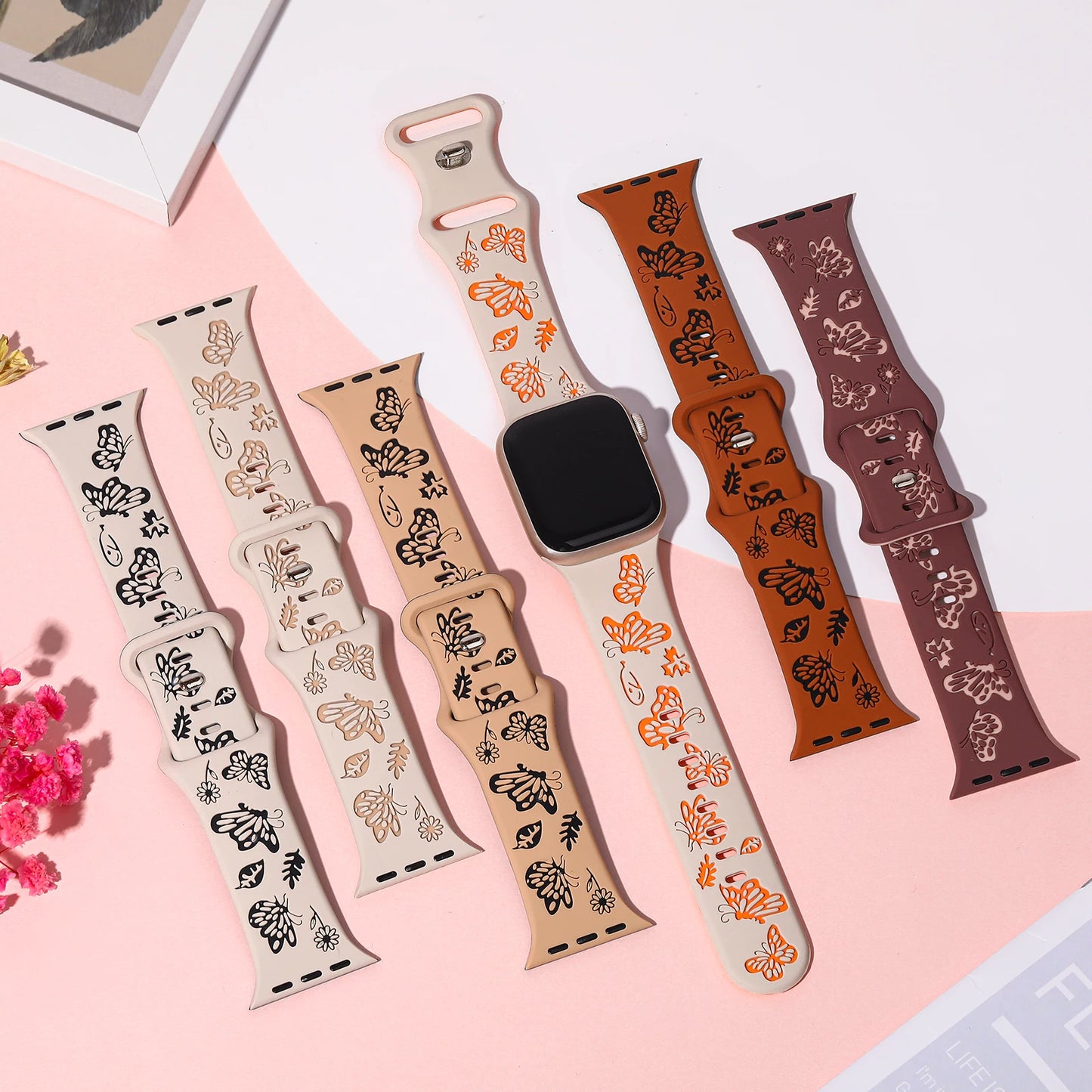 Engraved Strap For Apple Watch Band 45mm 44mm 42mm 41mm 40mm 49mm 38MM Silicone Correa Bracelet Series 8 9 7 SE 6 5 4 3 Ultra 2