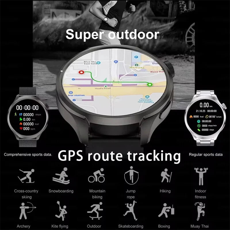 For Huawei Xiaomi GPS Smart Watch Men AMOLED HD Screen Bluetooth Call NFC IP68 Waterproof Watches Heart Rate Smartwatch 2024 New