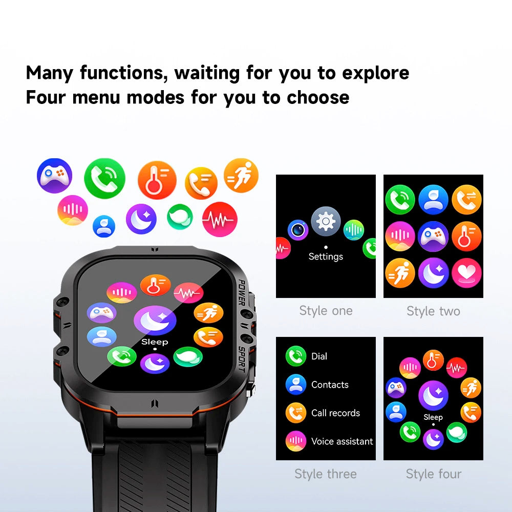 2024 New 1.96" AMOLED Men Outdoor Sports Smart Watch Blue Tooth Call Heart Rate 350Mah 1ATM Waterproof Watches Music Smartwatch