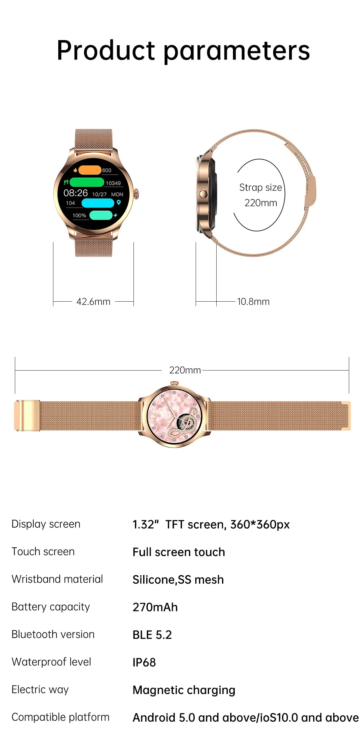 Fashion smart watch 2024 lw92 gold Relojes inteligertes smartwatch for women waterproof Bluetooth dial call full touch screen