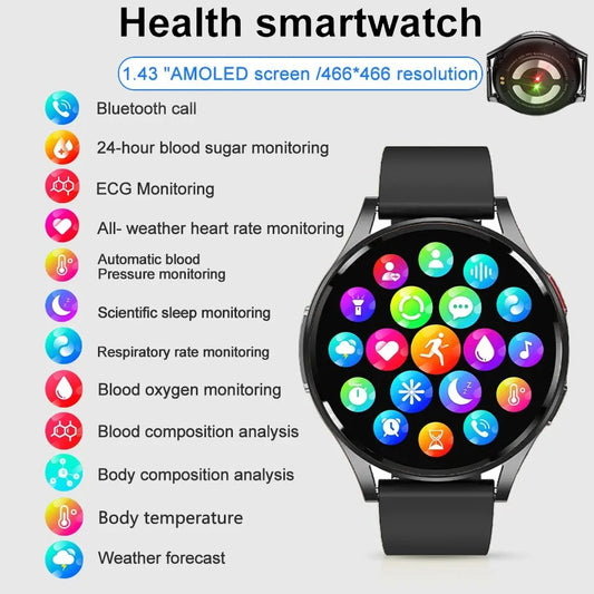 2024 Blood Lipids Uric Acid Blood Glucose Smart Watch Men Bluetooth call ECG+PPG Fitness Tracker Clock Heart Rate Smartwatch Men