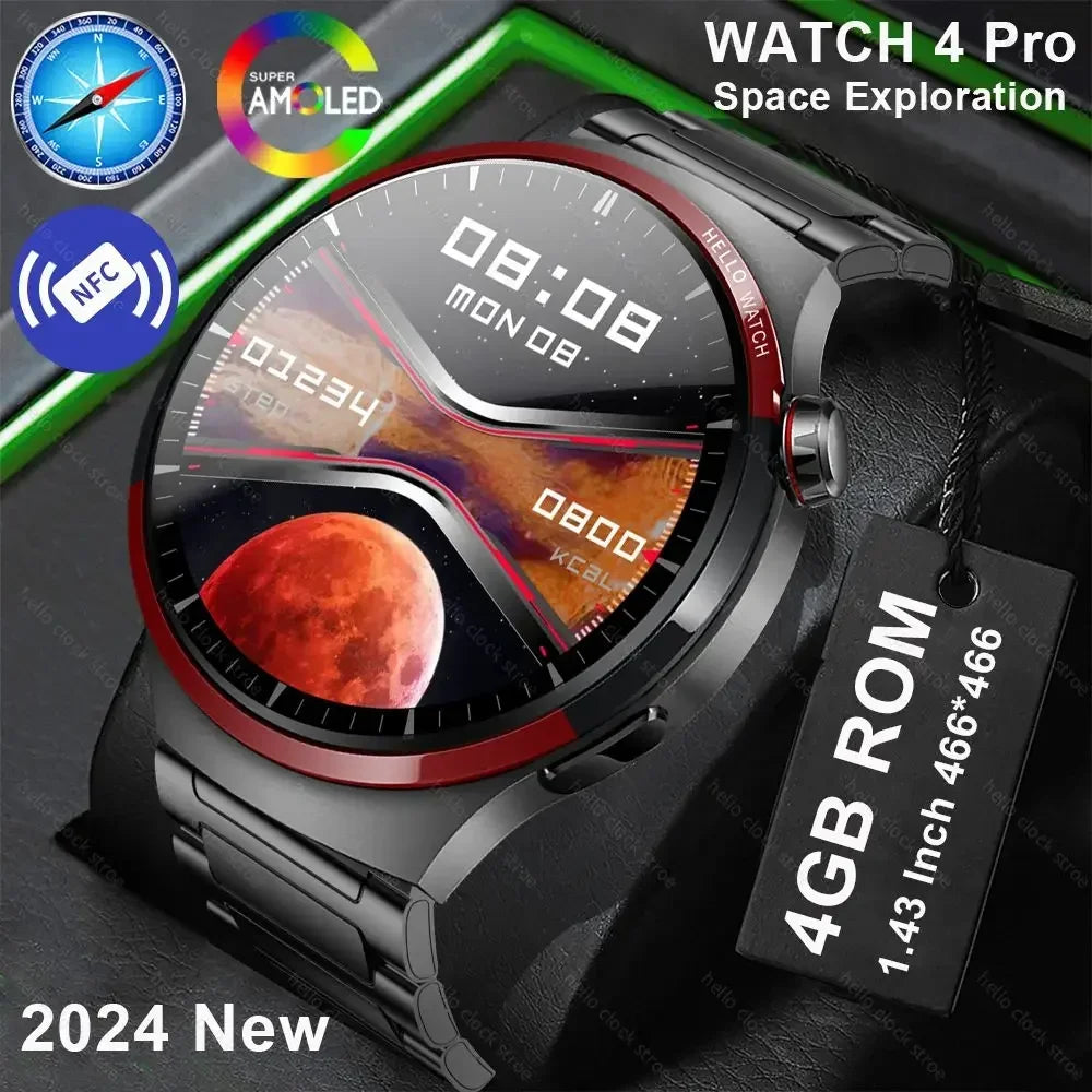 For Huawei Smartwatch 2024 Hello Clock AMOLED 4G ROM NFC Compass Bluetooth Call Sports Smart Watch Men Women PK 3 Plus GT 4 Pro