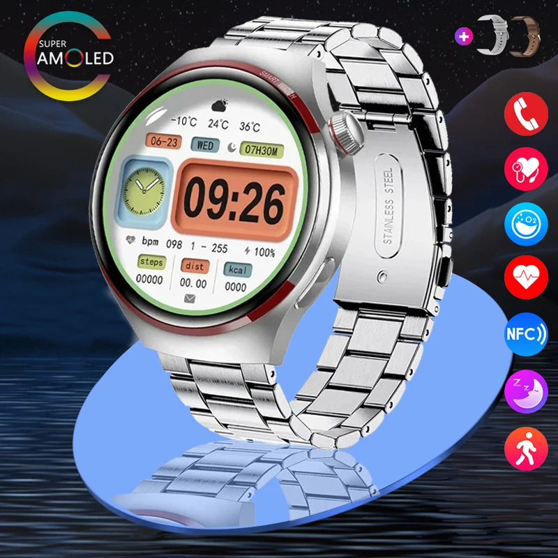 2024 Smart Watch Men   Smartwatch Amoled Blood Pressure Bluetooth Call Sports Fitness Tracker Sleep Passometer for Huawei