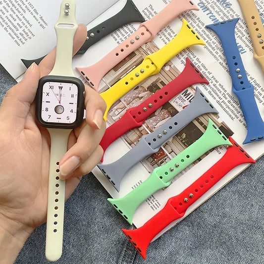 Slim Silicone Strap for Apple Watch Band 44mm 40/42mm 45/41mm 38 44 MM bracelet iWatch series 8 7 6 5 SE 4 3 9 10 ultra 3 2 49mm