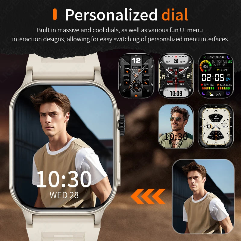 2024 New LIGE Outdoor Sports Smart Watch Men 2.02"HD Screen Smartwatch Bluetooth Call Heart Rate Sleep Track Waterproof Watches